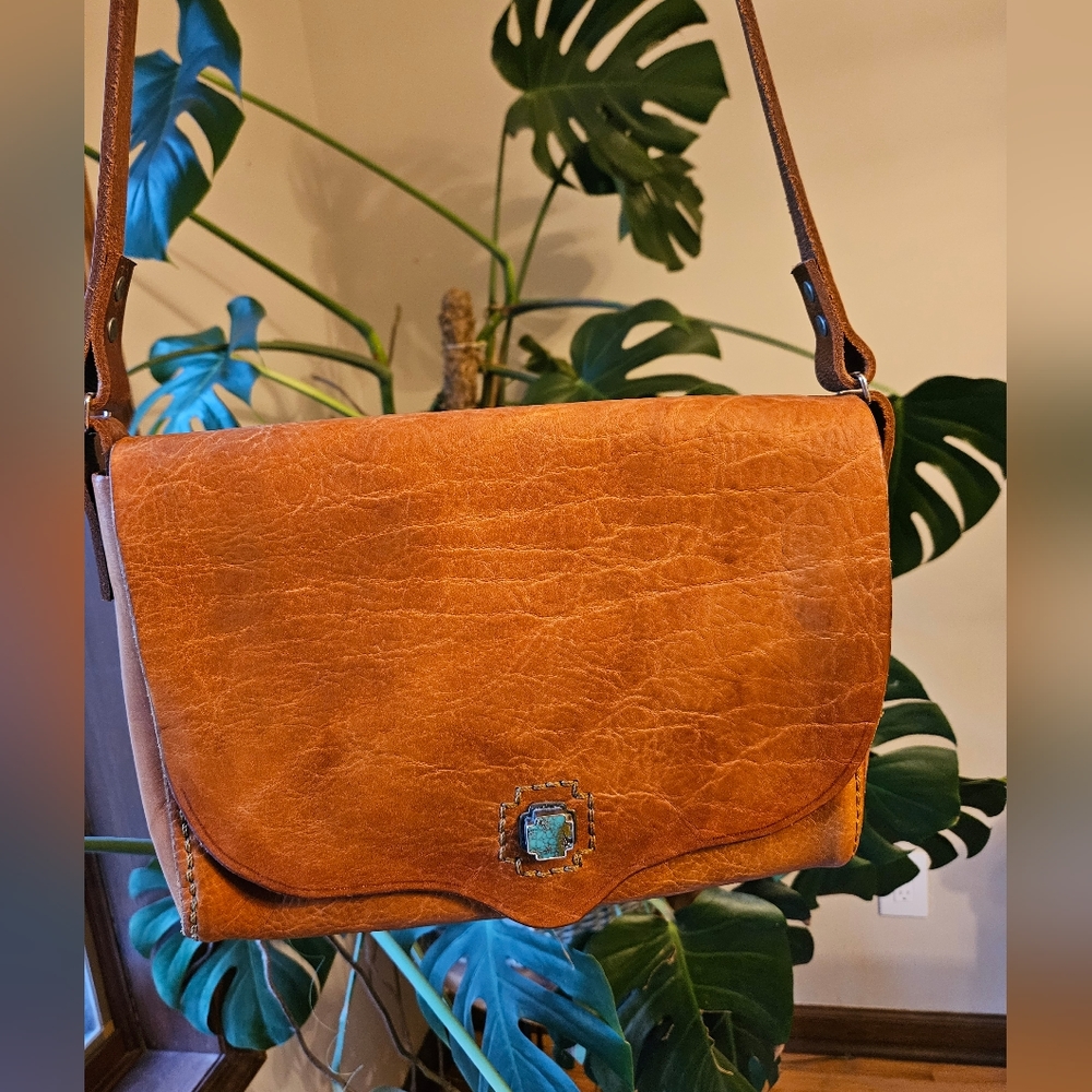 Hand Made Leather Crossbody Purse Bag with Turquoise Cross